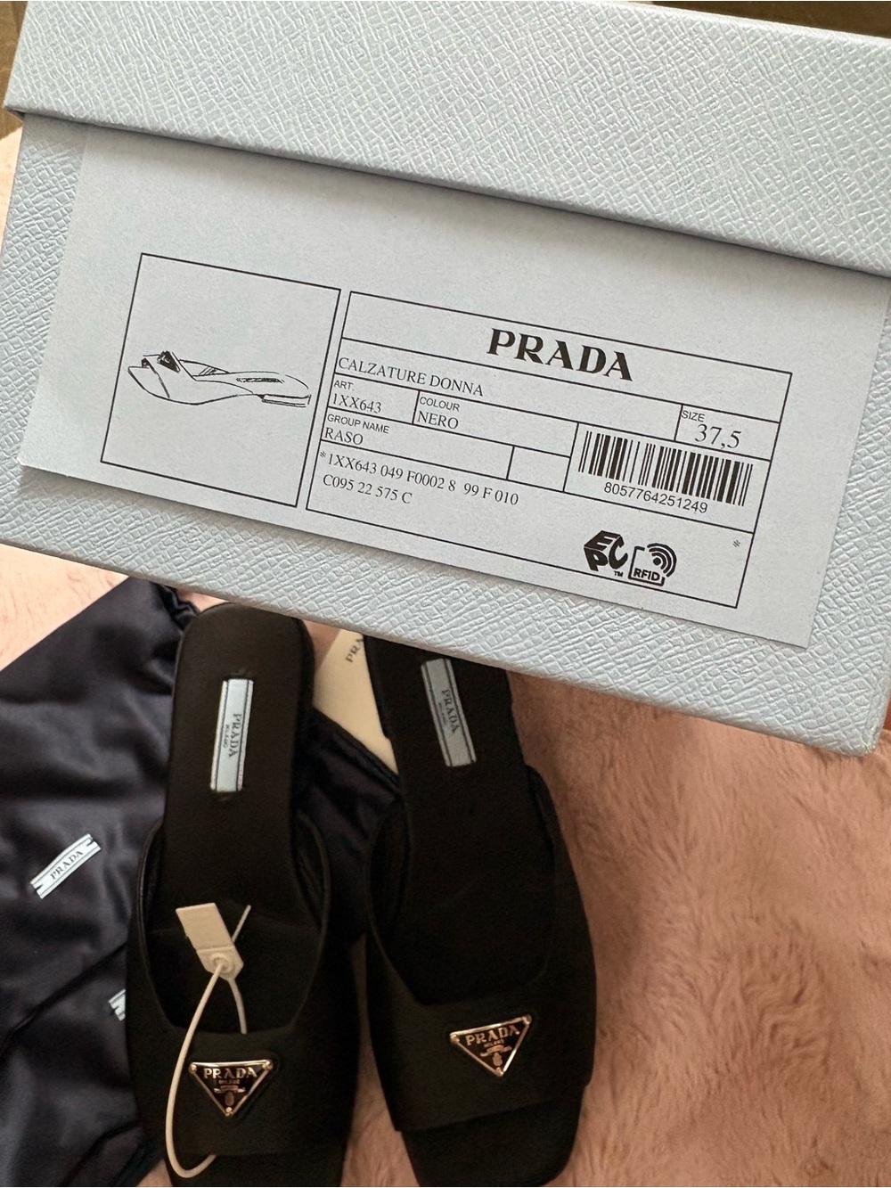 Prada Black silk Square-Toe Slide Sandals - Picture 7 of 7